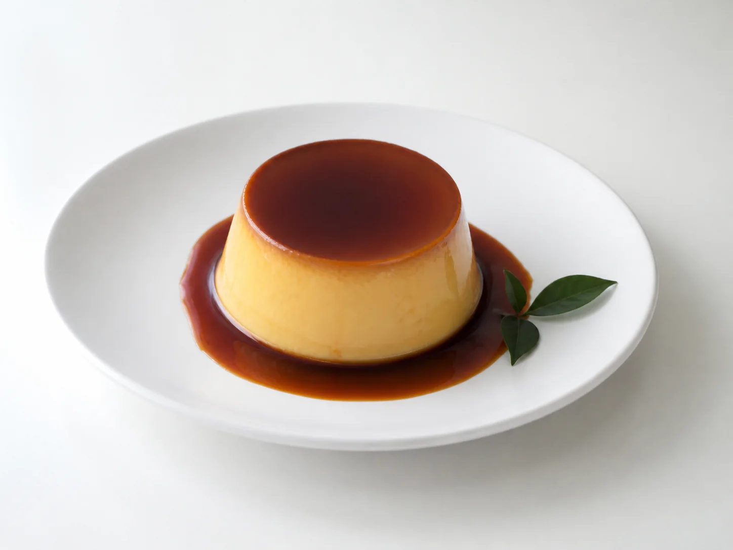白い皿に盛り付けた固めプリン